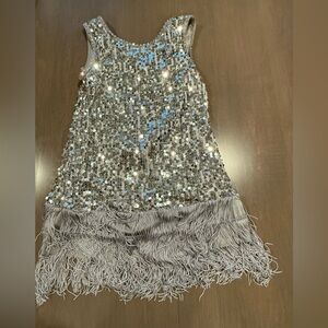 Weissman Sparkling Silver Sequin Fringe Dress